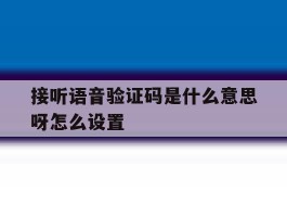 接听语音验证码是什么意思呀怎么设置