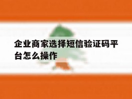 企业商家选择短信验证码平台怎么操作