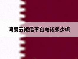 网易云短信平台电话多少啊